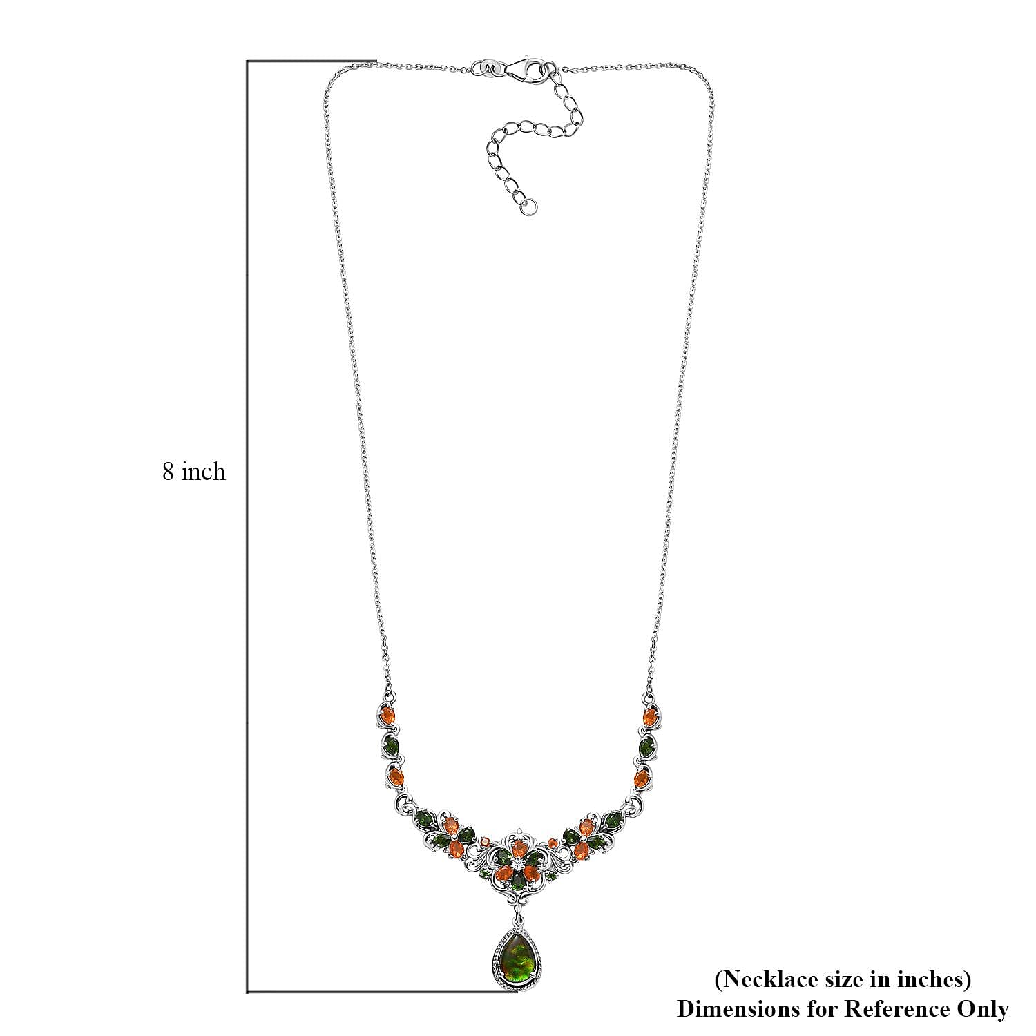 Canadian Ammolite and Multi Gemstone Necklace 18-20 Inches in Platinum Over Sterling Silver 3.60 ctw