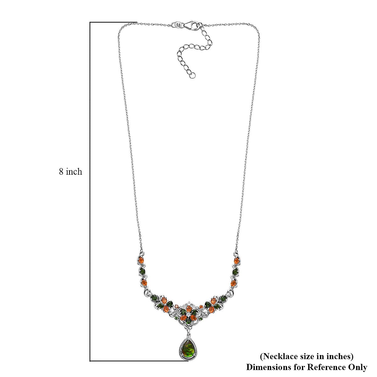 Canadian Ammolite and Multi Gemstone Necklace 18-20 Inches in Platinum Over Sterling Silver 3.60 ctw image number 5