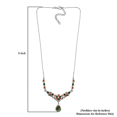 Canadian Ammolite and Multi Gemstone Necklace 18-20 Inches in Platinum Over Sterling Silver 3.60 ctw