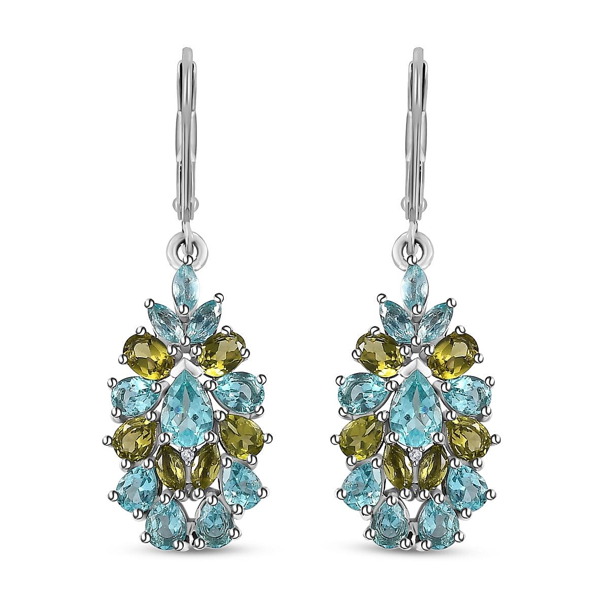 Betroka Blue Apatite and Multi Gemstone 5.15 ctw Lever Back Earrings in Platinum Over Sterling Silver image number 0
