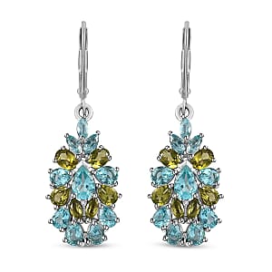 Betroka Blue Apatite and Multi Gemstone 5.15 ctw Lever Back Earrings in Platinum Over Sterling Silver