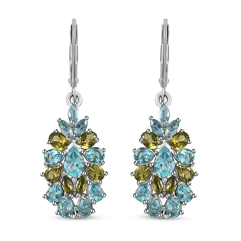 Betroka Blue Apatite and Multi Gemstone 5.15 ctw Lever Back Earrings in Platinum Over Sterling Silver
