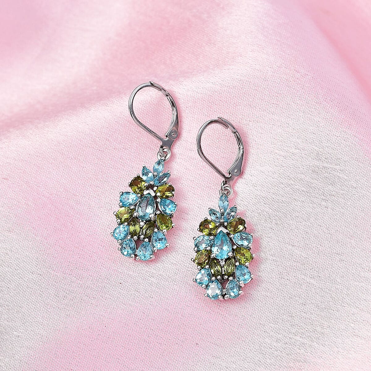 Betroka Blue Apatite and Multi Gemstone 5.15 ctw Lever Back Earrings in Platinum Over Sterling Silver image number 1