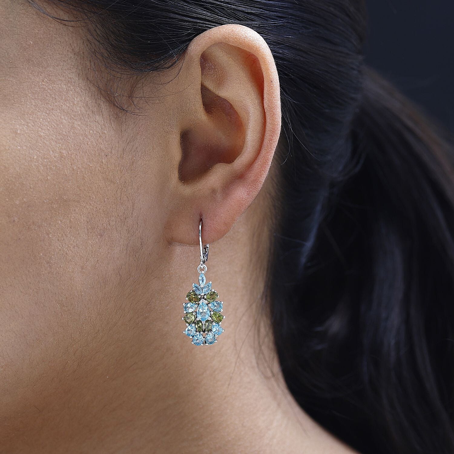 Betroka Blue Apatite and Multi Gemstone 5.15 ctw Lever Back Earrings in Platinum Over Sterling Silver