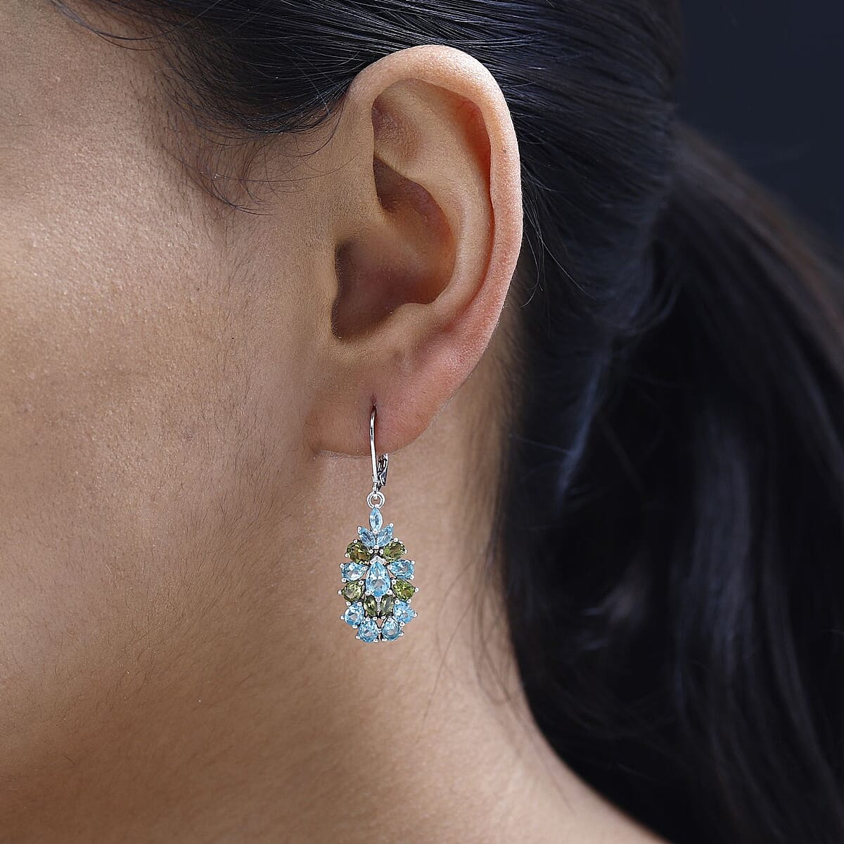 Betroka Blue Apatite and Multi Gemstone 5.15 ctw Lever Back Earrings in Platinum Over Sterling Silver image number 2