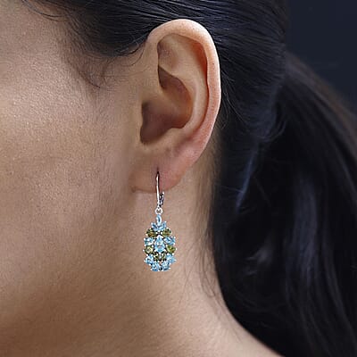 Betroka Blue Apatite and Multi Gemstone 5.15 ctw Lever Back Earrings in Platinum Over Sterling Silver