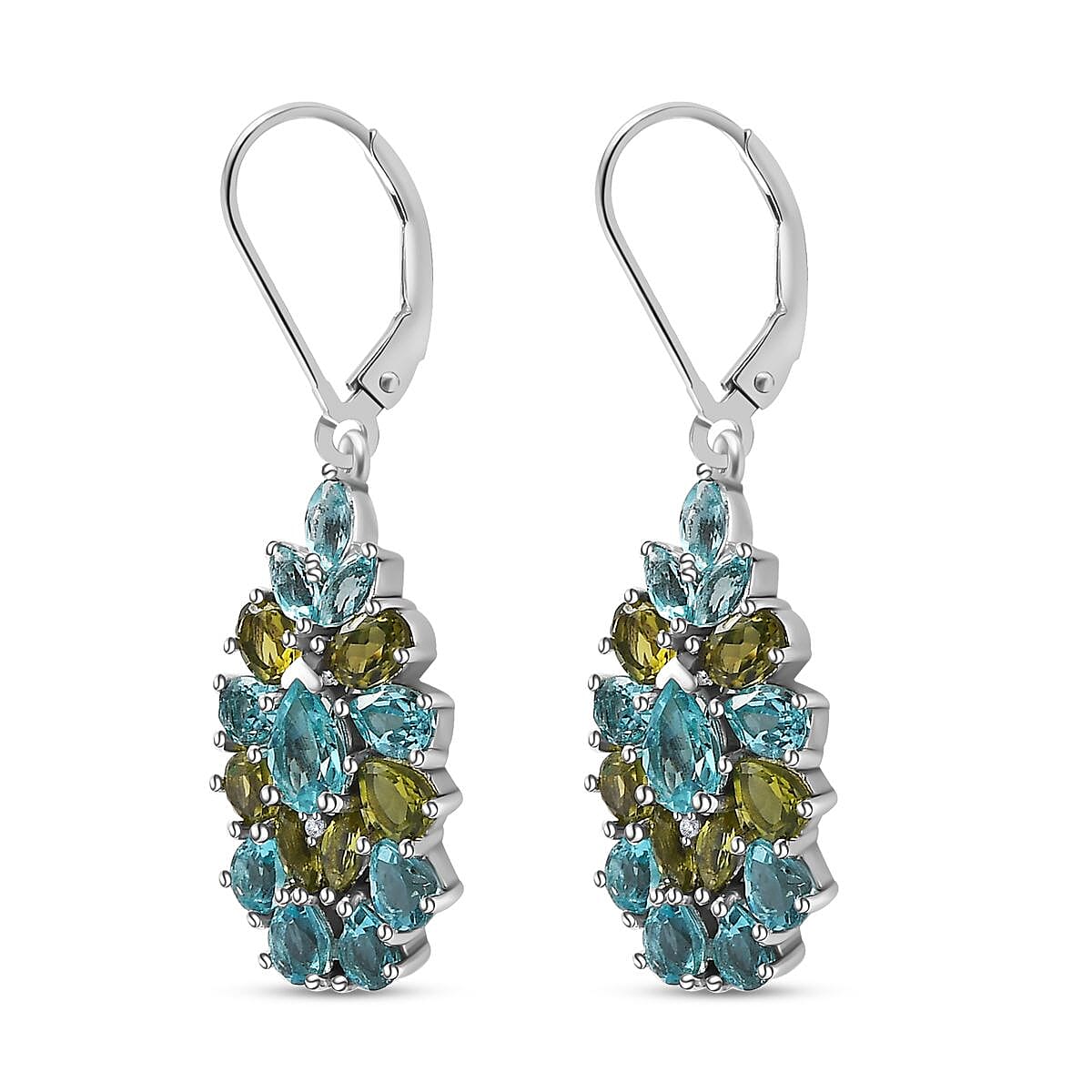 Betroka Blue Apatite and Multi Gemstone 5.15 ctw Lever Back Earrings in Platinum Over Sterling Silver