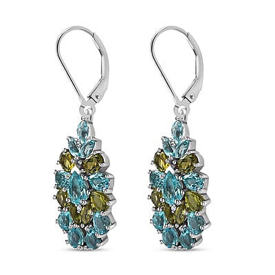 Betroka Blue Apatite and Multi Gemstone 5.15 ctw Lever Back Earrings in Platinum Over Sterling Silver