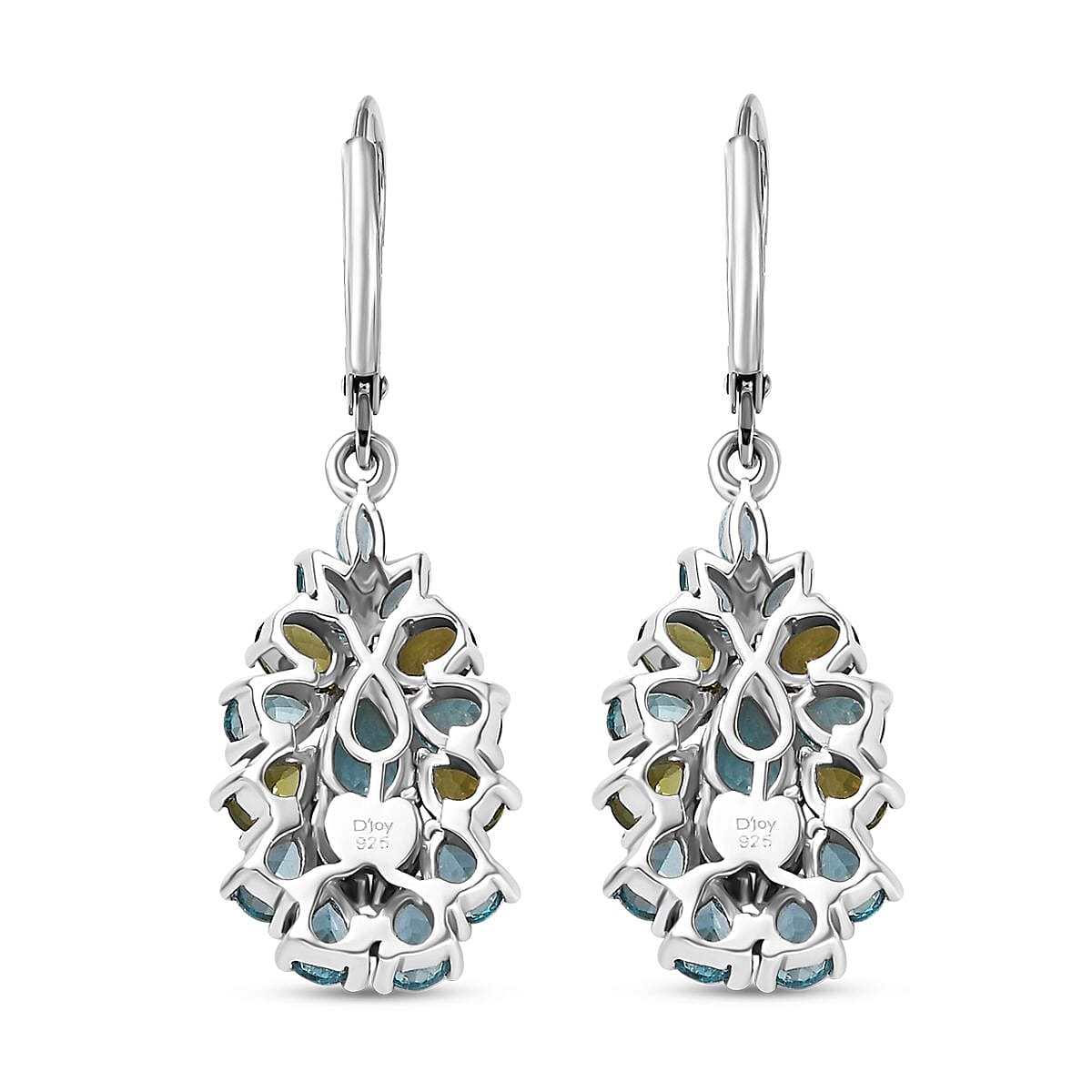 Betroka Blue Apatite and Multi Gemstone 5.15 ctw Lever Back Earrings in Platinum Over Sterling Silver