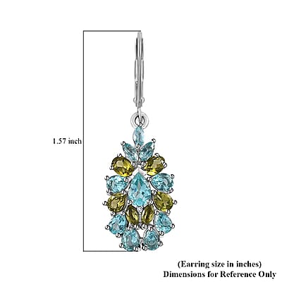 Betroka Blue Apatite and Multi Gemstone 5.15 ctw Lever Back Earrings in Platinum Over Sterling Silver