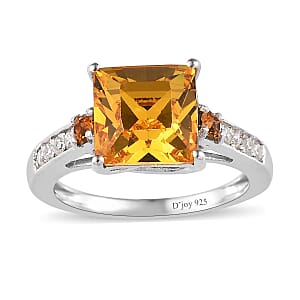 Designer Premium Sunflower and Topaz Color Austrian Crystal, Simulated Diamond Ring in Platinum Over Sterling Silver (Size 6.0)