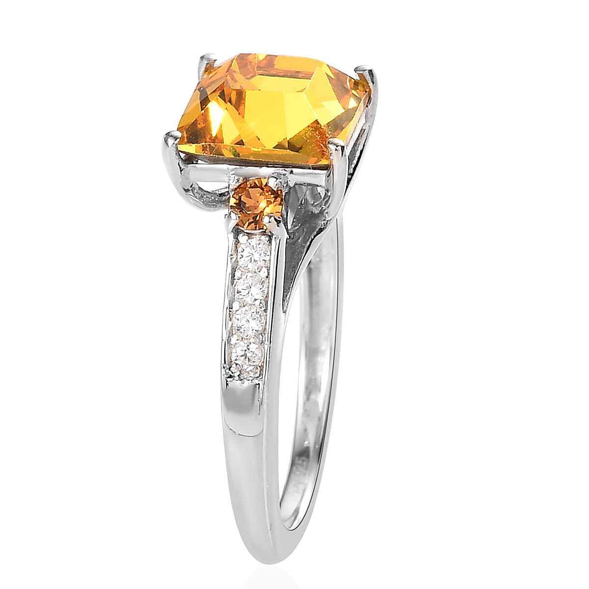 Designer Premium Sunflower and Topaz Color Austrian Crystal, Simulated Diamond Ring in Platinum Over Sterling Silver (Size 6.0) image number 3