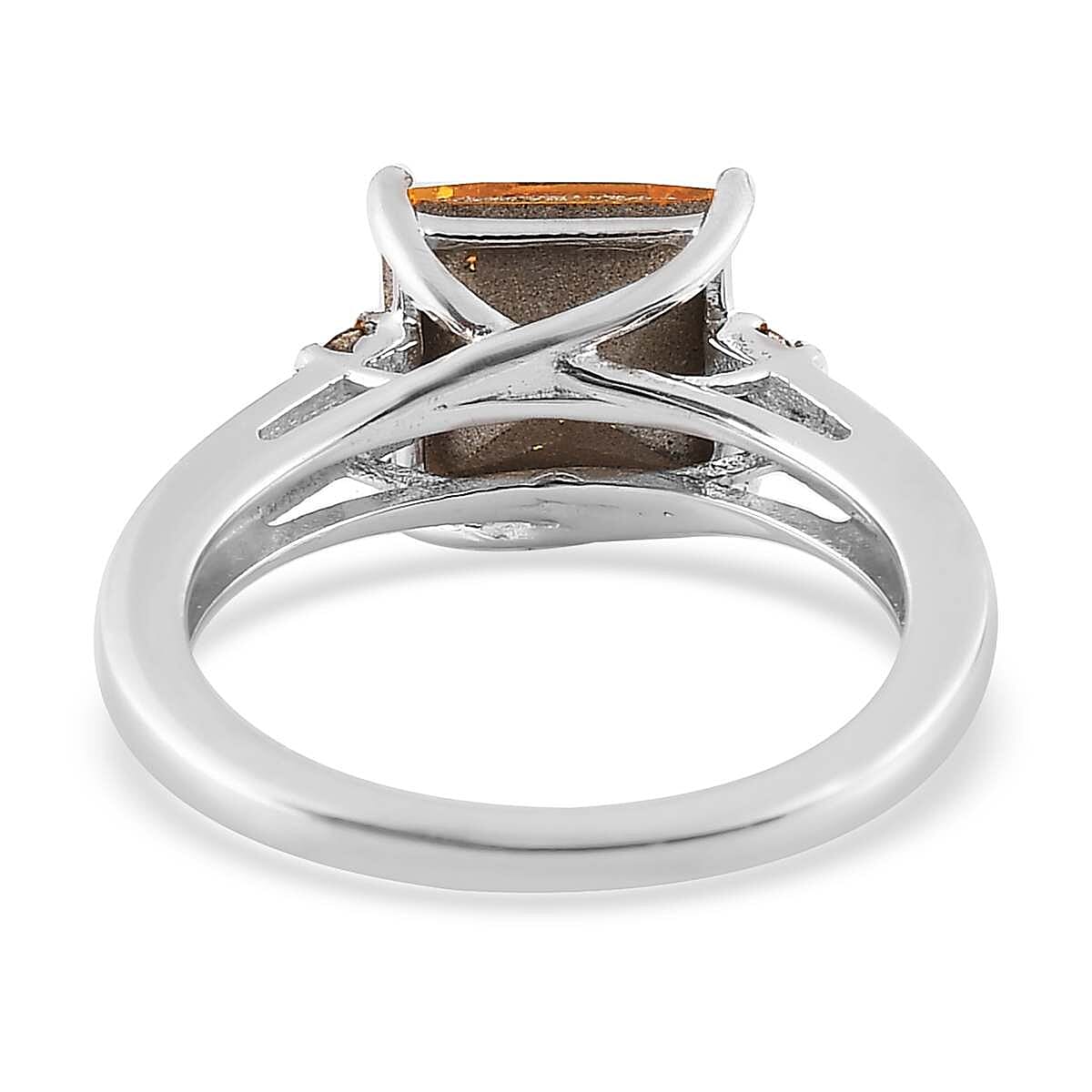 Designer Premium Sunflower and Topaz Color Austrian Crystal, Simulated Diamond Ring in Platinum Over Sterling Silver (Size 6.0) image number 4