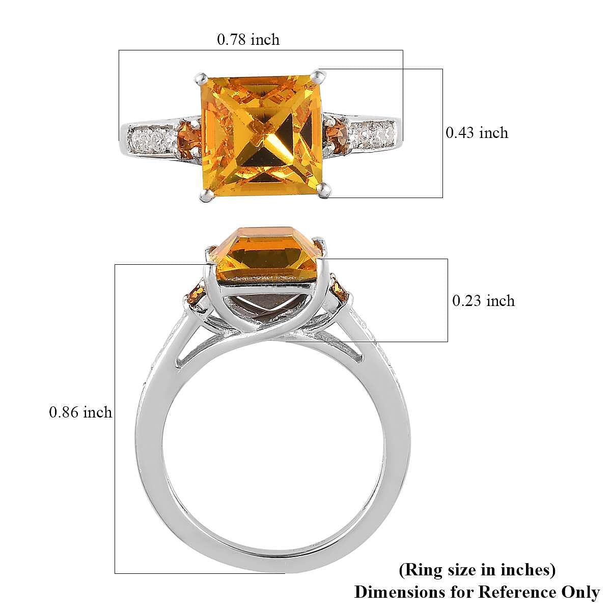 Designer Premium Sunflower and Topaz Color Austrian Crystal, Simulated Diamond Ring in Platinum Over Sterling Silver (Size 6.0) image number 5
