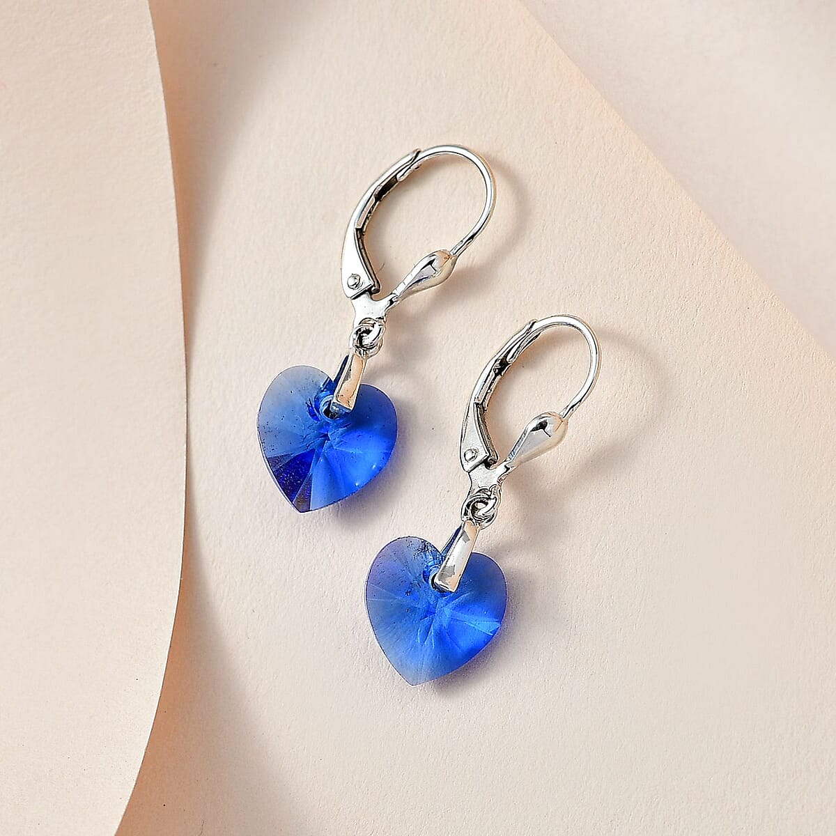 Designer Premium Sapphire Color Austrian Crystal Heart Earrings in Sterling Silver image number 1