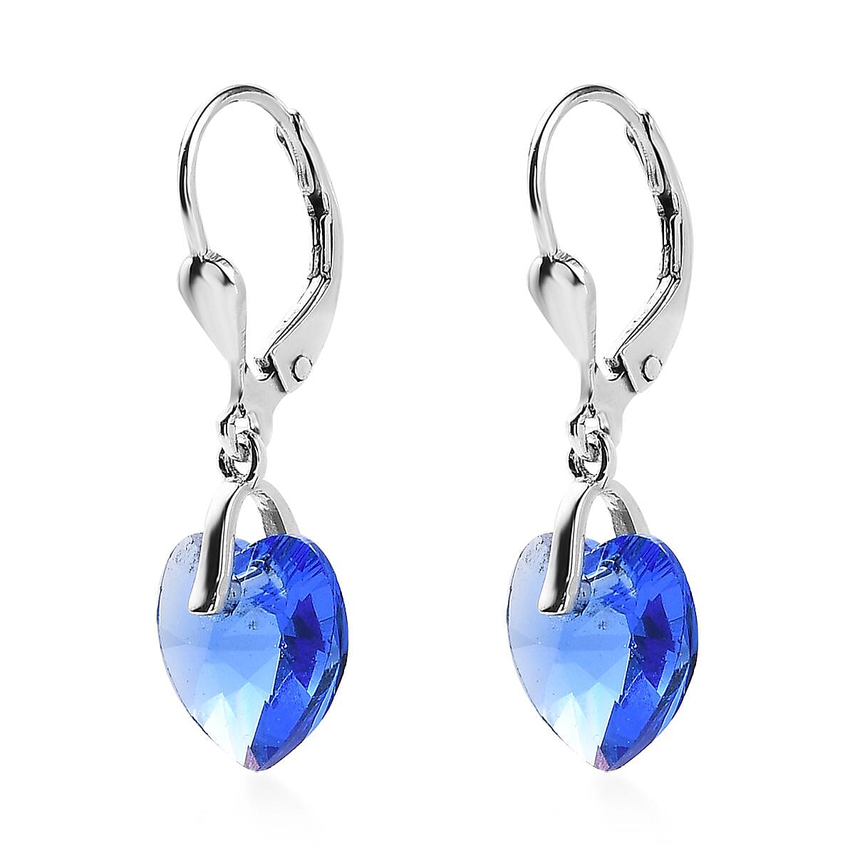 Designer Premium Sapphire Color Austrian Crystal Heart Earrings in Sterling Silver image number 3