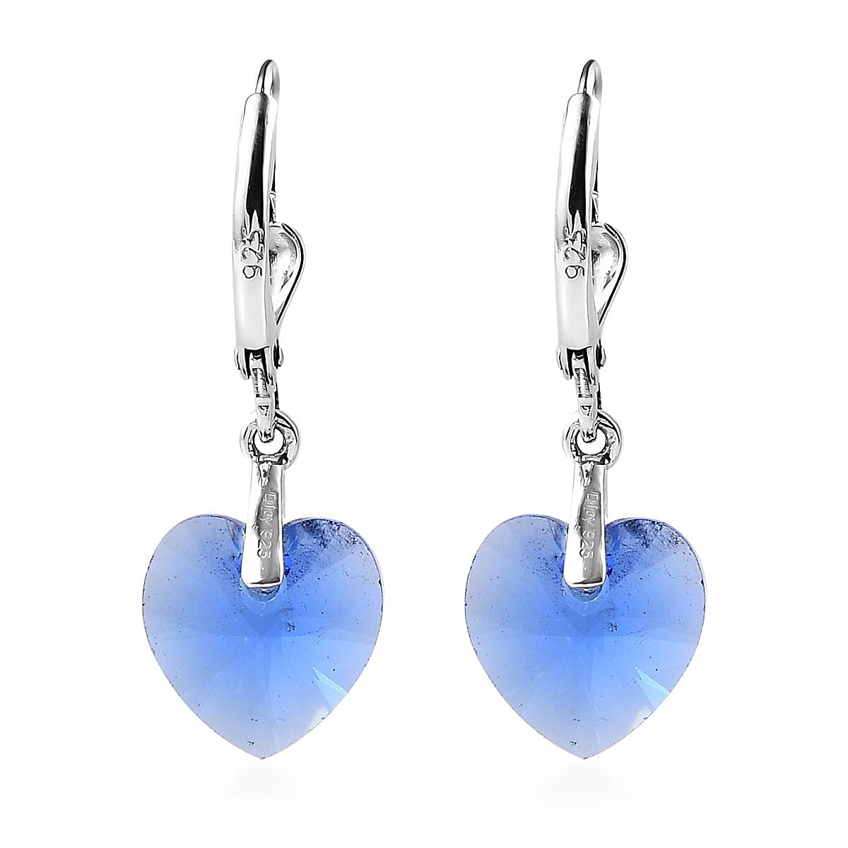 Designer Premium Sapphire Color Austrian Crystal Heart Earrings in Sterling Silver image number 4