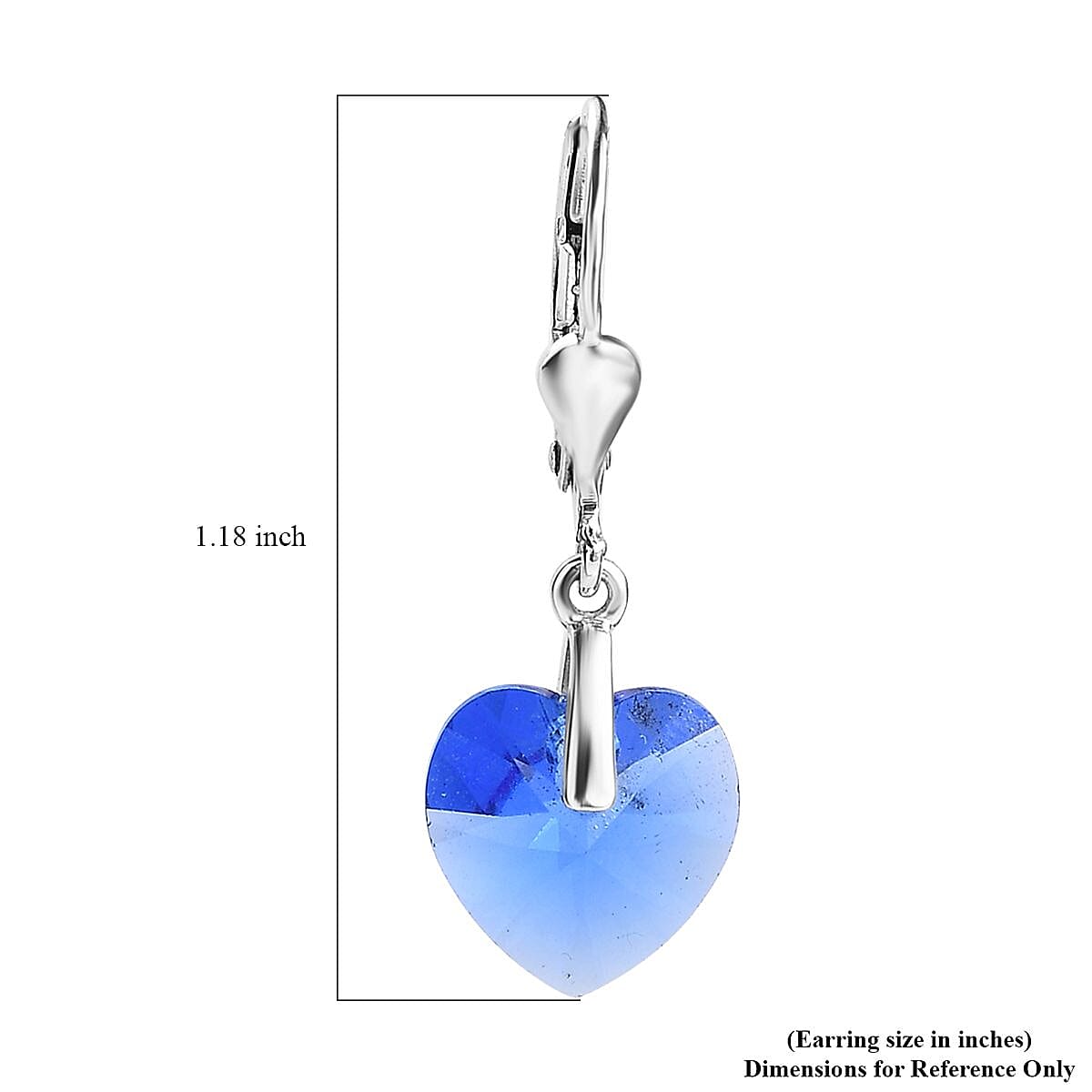 Designer Premium Sapphire Color Austrian Crystal Heart Earrings in Sterling Silver image number 5