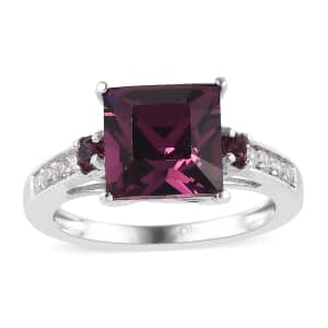 Designer Premium Foilback Amethyst Color Austrian Crystal and Simulated Diamond Ring in Platinum Over Sterling Silver (Size 7.0)