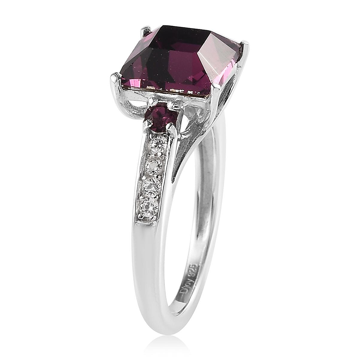 Designer Premium Foilback Amethyst Color Austrian Crystal and Simulated Diamond Ring in Platinum Over Sterling Silver (Size 8.0) image number 3