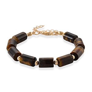 Yellow Tigers Eye 93.65 ctw Barrel Bracelet in Goldtone (7-9In)