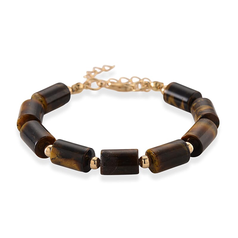 Yellow Tigers Eye Barrel Bracelet in Goldtone  93.65 ctw (7-9 Inches)