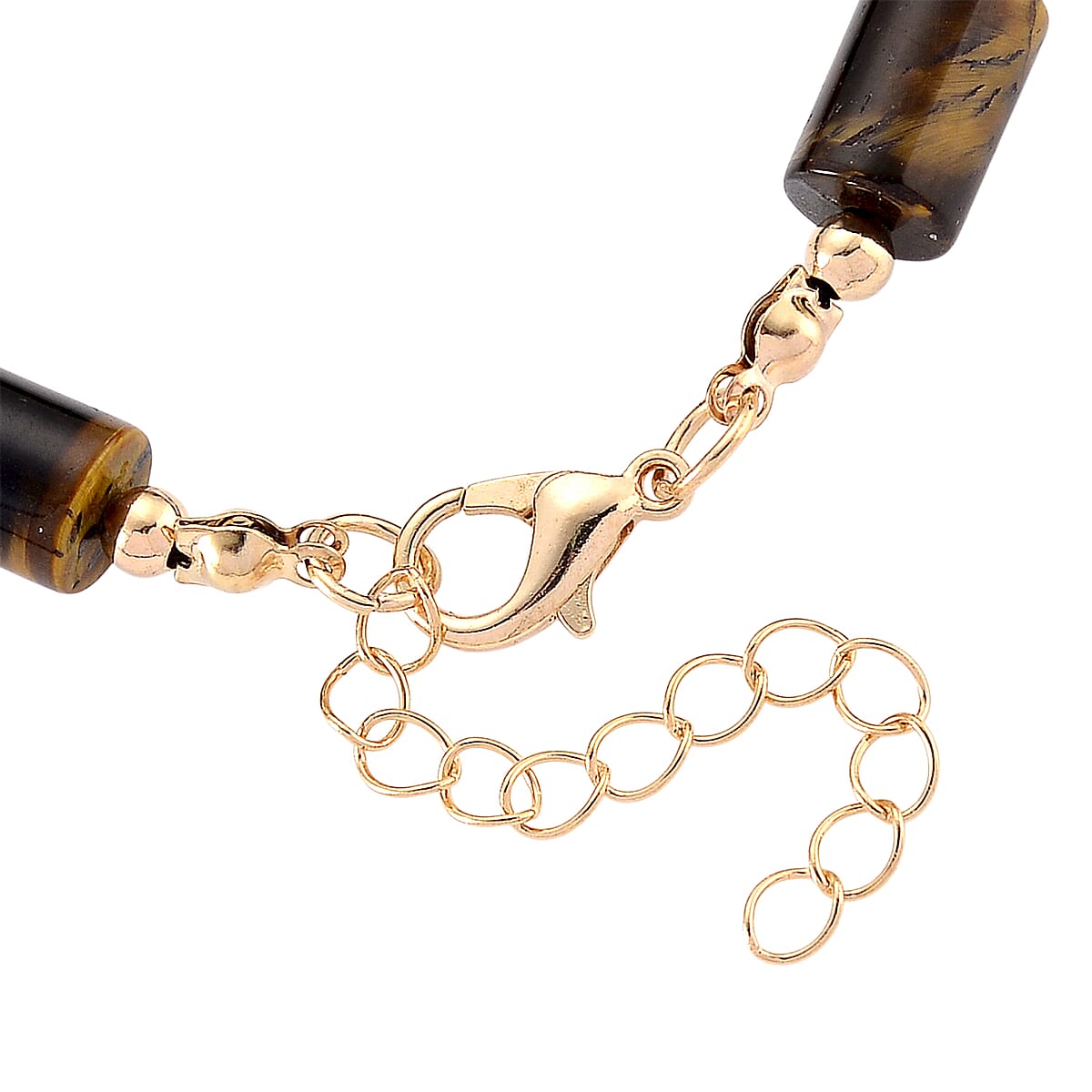 Yellow Tigers Eye 93.65 ctw Barrel Bracelet in Goldtone (7-9In) image number 4