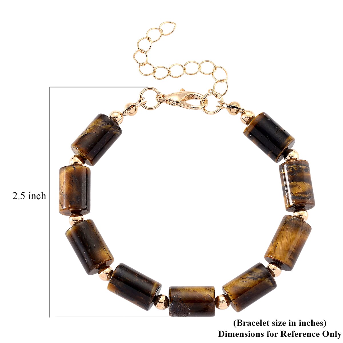Yellow Tigers Eye 93.65 ctw Barrel Bracelet in Goldtone (7-9In) image number 5