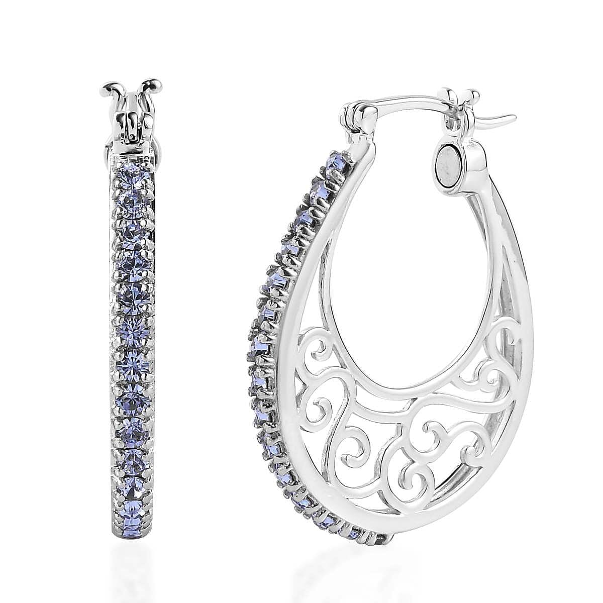 Foilback Amethyst Color Crystal Hoop Earrings in Platinum Over Copper