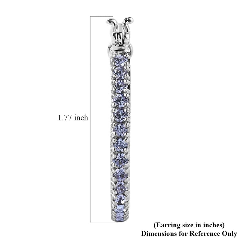 Designer Premium Tanzanite Color Austrian Crystal Hoop Earrings in Platinum Over Copper