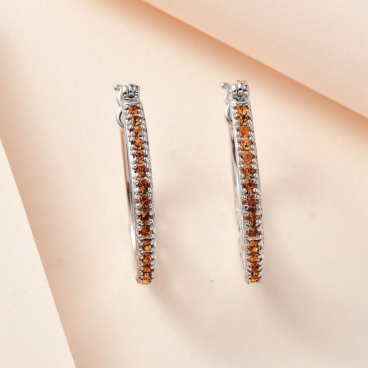 Designer Premium Topaz Color Austrian Crystal Hoop Earrings in Platinum Over Copper image number 1