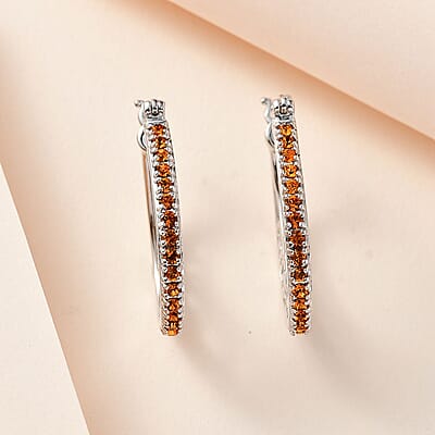 Designer Premium Topaz Color Austrian Crystal Hoop Earrings in Platinum Over Copper