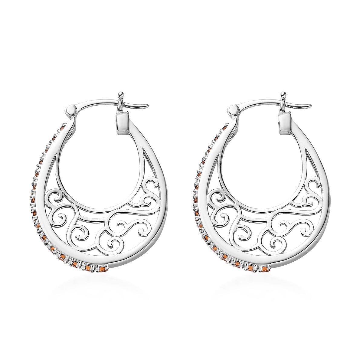 Designer Premium Topaz Color Austrian Crystal Hoop Earrings in Platinum Over Copper image number 3
