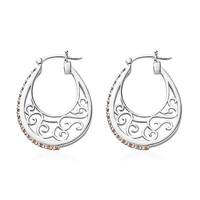 Designer Premium Topaz Color Austrian Crystal Hoop Earrings in Platinum Over Copper