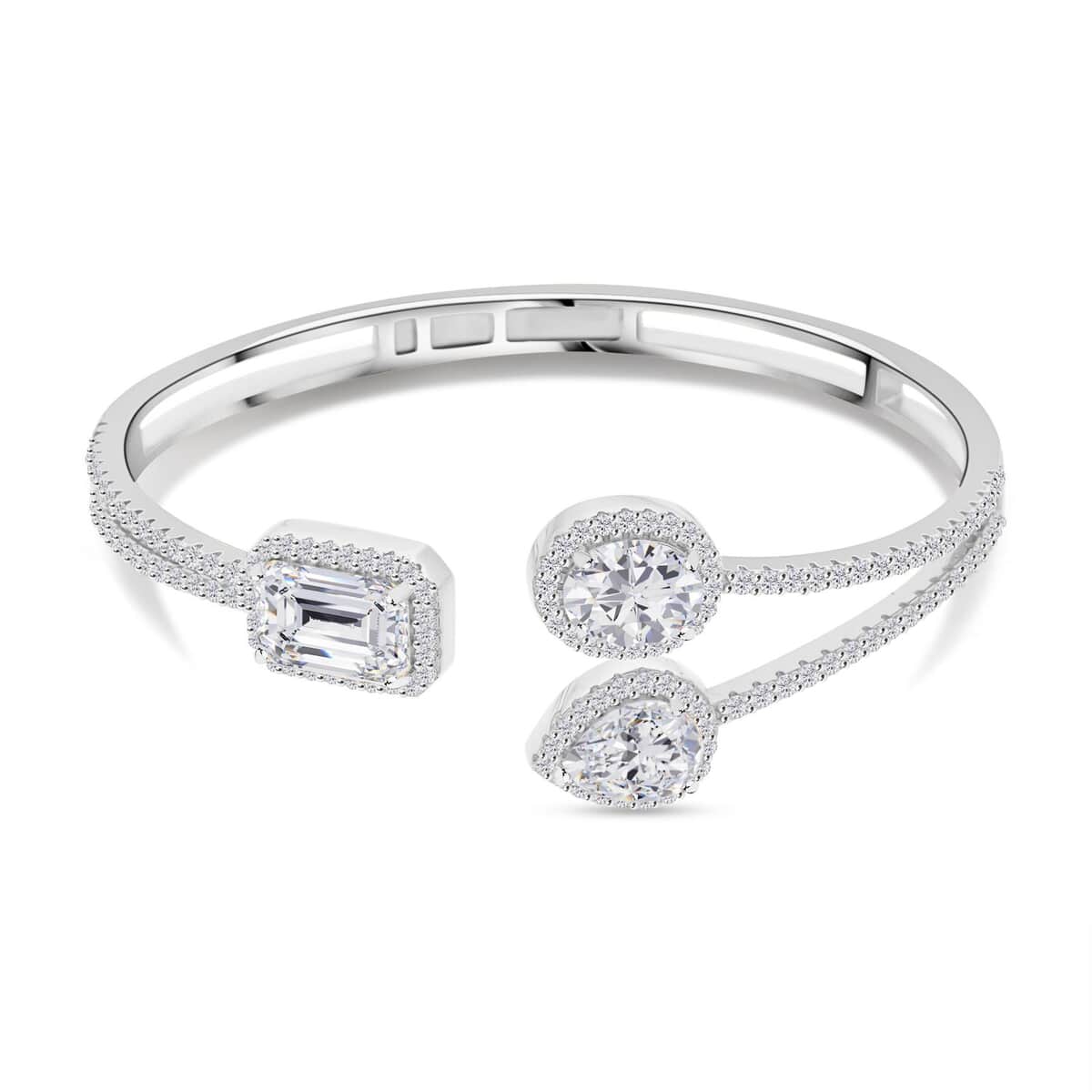 Lustro Stella Finest CZ Bangle Bracelet in Rhodium Over Sterling Silver (7.50 In) image number 0