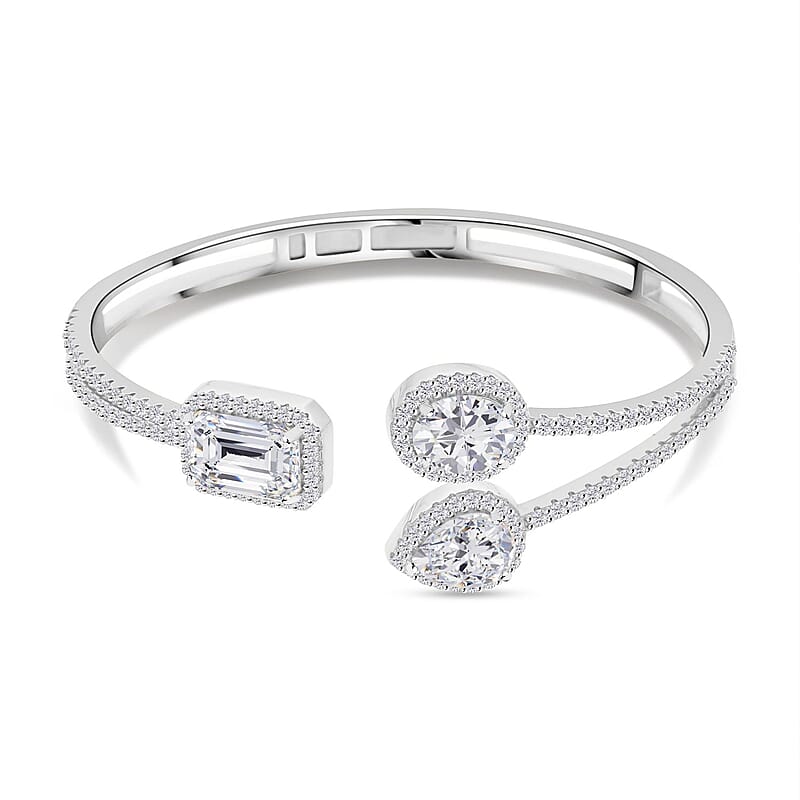 Lustro Stella Finest CZ Bangle Bracelet in Rhodium Over Sterling Silver (7.50 In)