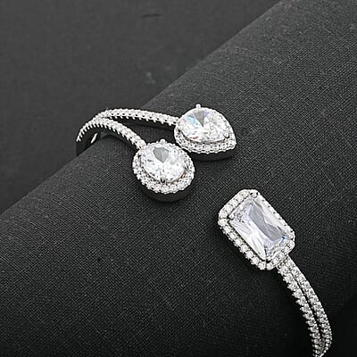 Lustro Stella Finest CZ Bangle Bracelet in Rhodium Over Sterling Silver (7.50 In)