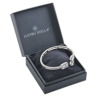 Lustro Stella Finest CZ Bangle Bracelet in Rhodium Over Sterling Silver (7.50 In)
