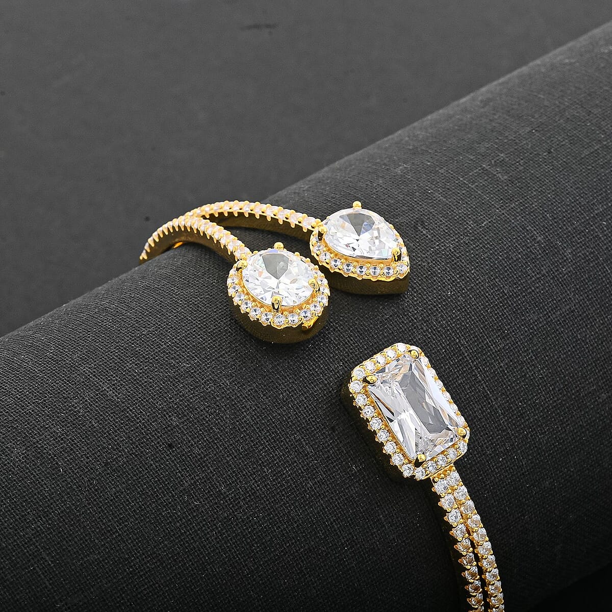 Lustro Stella Finest CZ Bangle Bracelet in 14K Yellow Gold Over Sterling Silver (7.50 In) image number 1