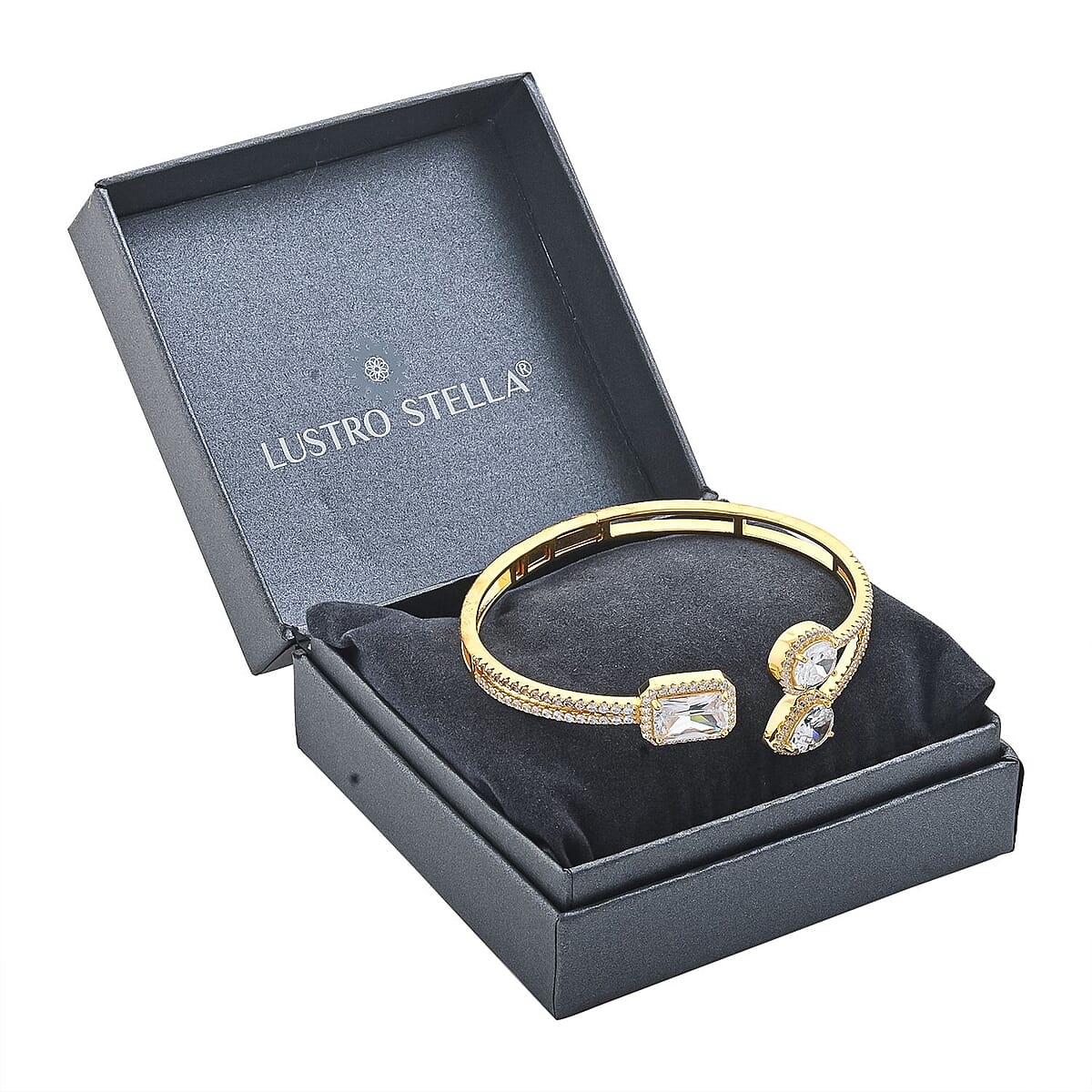 Lustro Stella Finest CZ Bangle Bracelet in 14K Yellow Gold Over Sterling Silver (7.50 In) image number 4