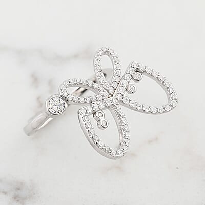 Lustro Stella Finest CZ Ring in Rhodium Over Sterling Silver (Size 6.0)