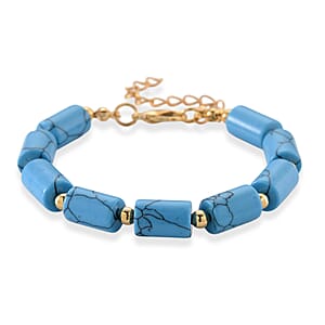 Blue Howlite 93.65 ctw Barrel Bracelet in Goldtone (7-9In)