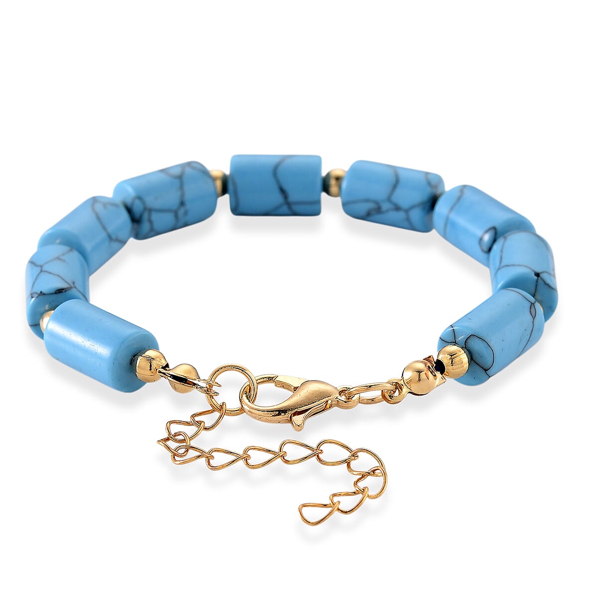 Blue Howlite 93.65 ctw Barrel Bracelet in Goldtone (7-9In) image number 3