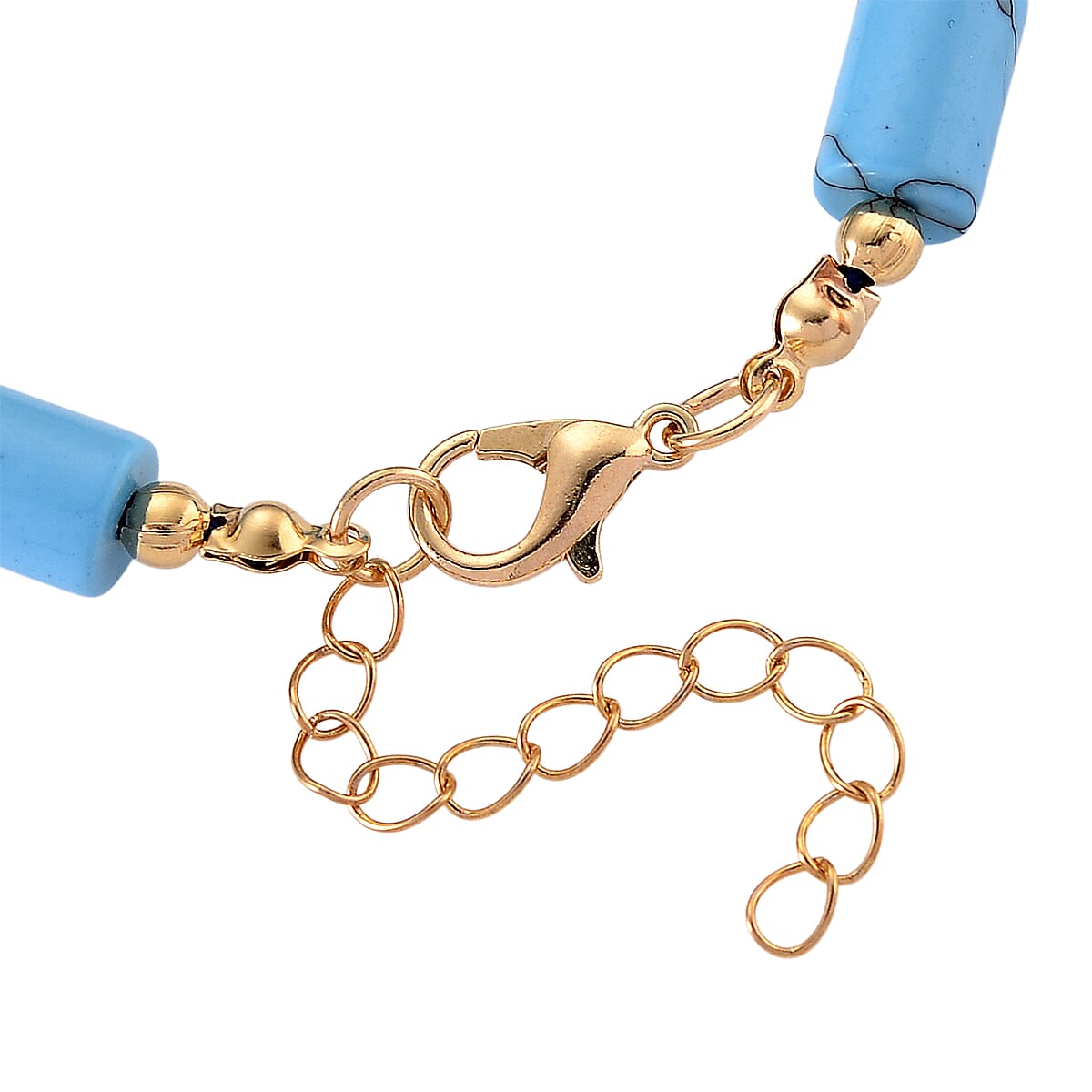 Blue Howlite 93.65 ctw Barrel Bracelet in Goldtone (7-9In) image number 4