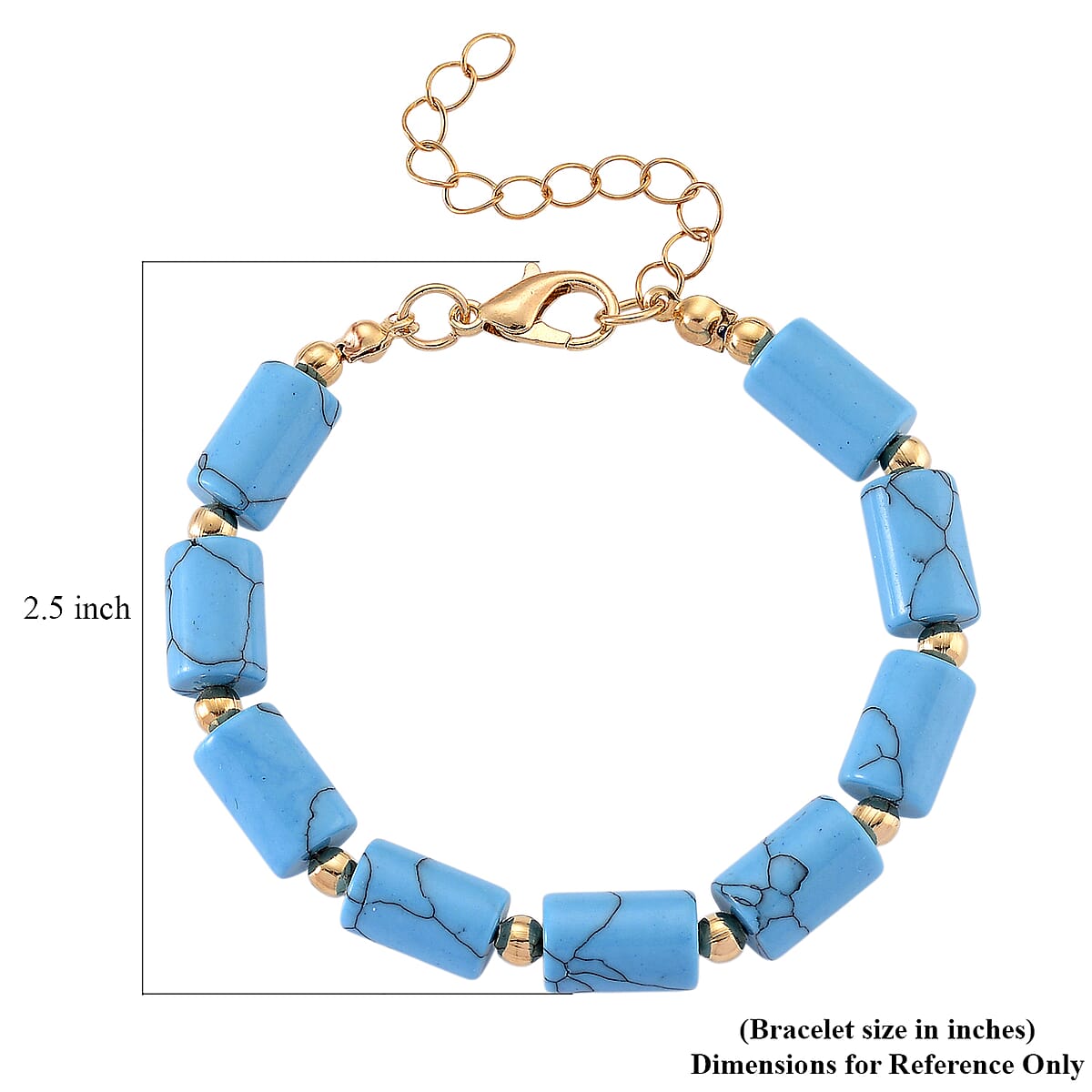 Blue Howlite 93.65 ctw Barrel Bracelet in Goldtone (7-9In) image number 5