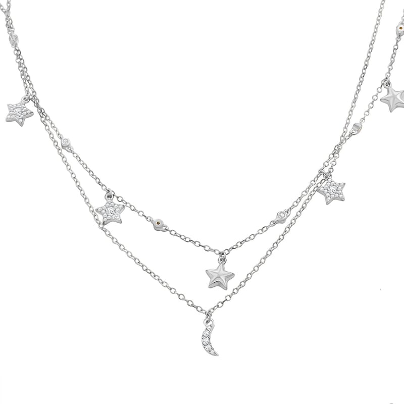 Lustro Stella Finest CZ Star Necklace in Rhodium Over Sterling Silver 18-20 Inches
