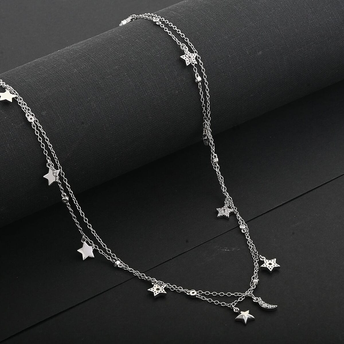 Lustro Stella Finest CZ Star Necklace (18-20 Inches) in Rhodium Over Sterling Silver 1.85 ctw image number 1