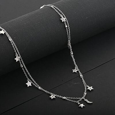 Lustro Stella Finest CZ Star Necklace in Rhodium Over Sterling Silver 18-20 Inches