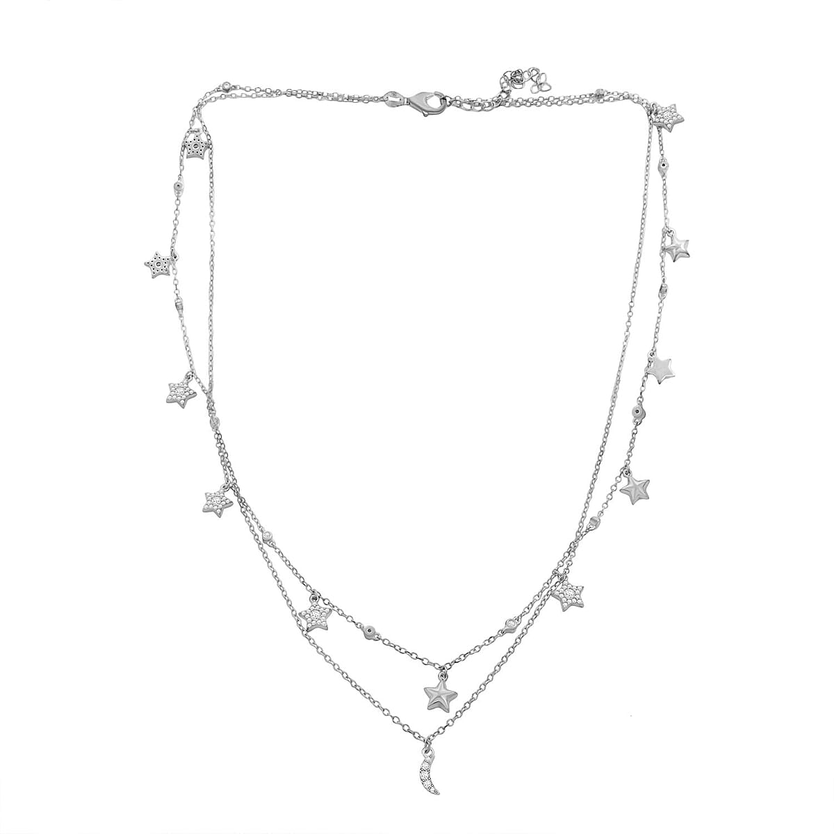 Lustro Stella Finest CZ Star Necklace (18-20 Inches) in Rhodium Over Sterling Silver 1.85 ctw image number 2
