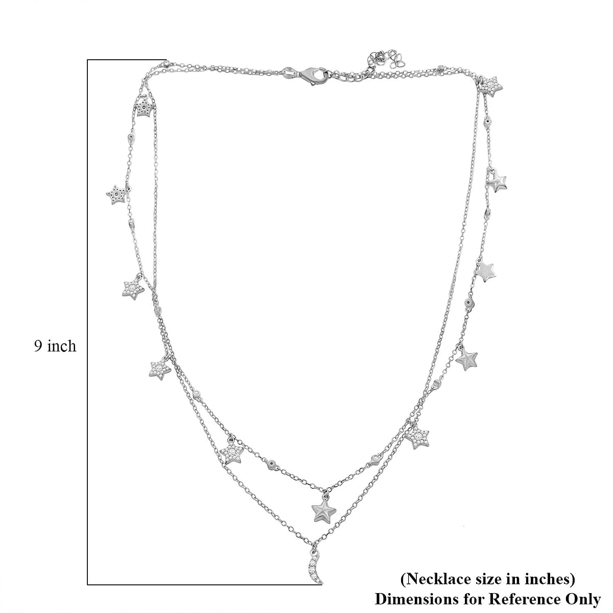 Lustro Stella Finest CZ Star Necklace (18-20 Inches) in Rhodium Over Sterling Silver 1.85 ctw image number 4